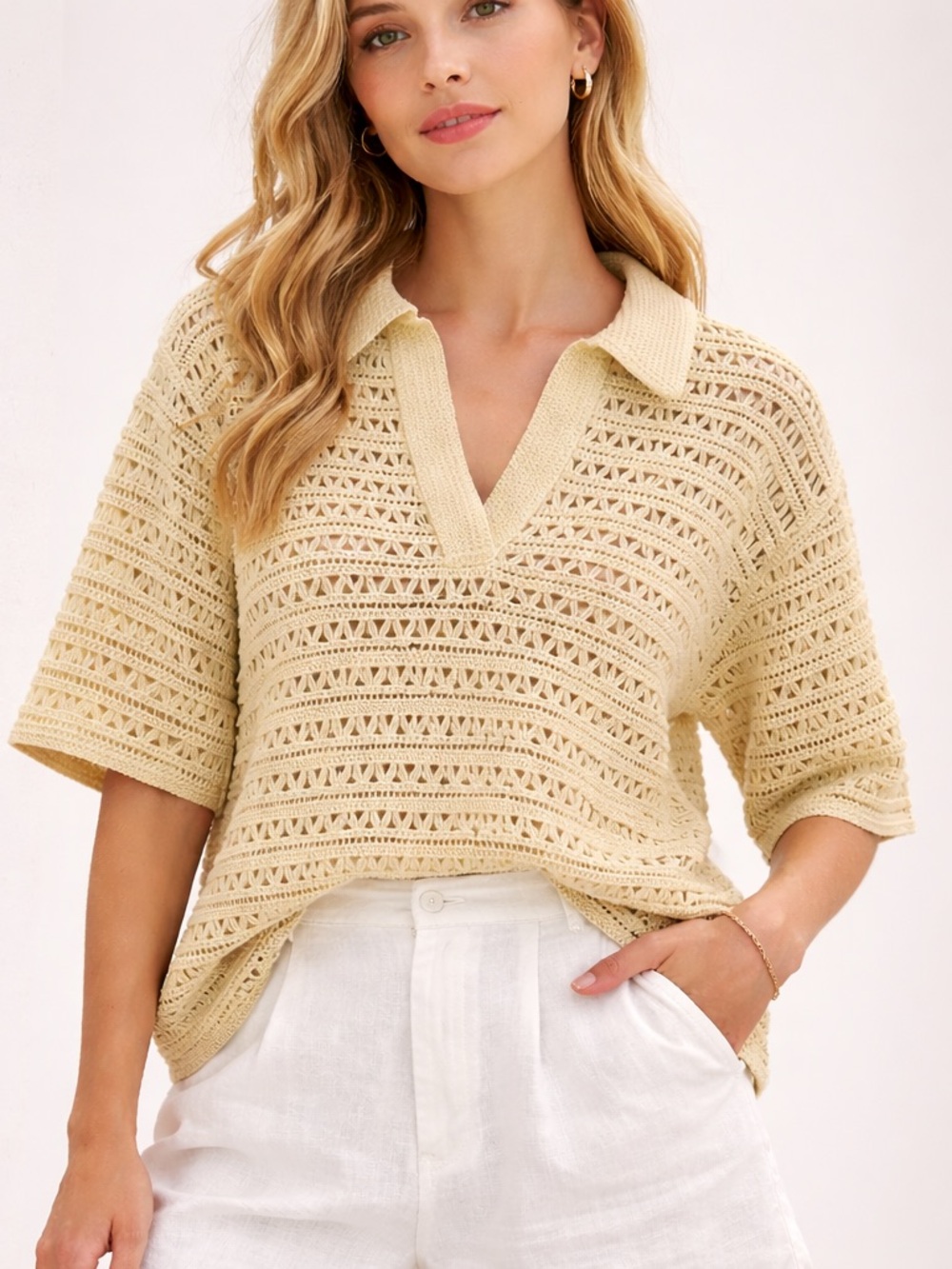 NWT CROCHET-LOOK PULLOVER SHIRT XXL